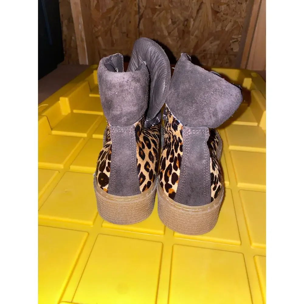 Shoe The Bear Agda Women's 38 Chestnut Leopard Pony Suede Ankle Hiking Boot